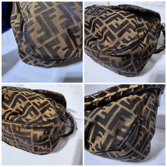 Authentic Fendi Tobacco Zucca Canvas Mia Flap Shoulder Bag Brown - Picture 10 of 16